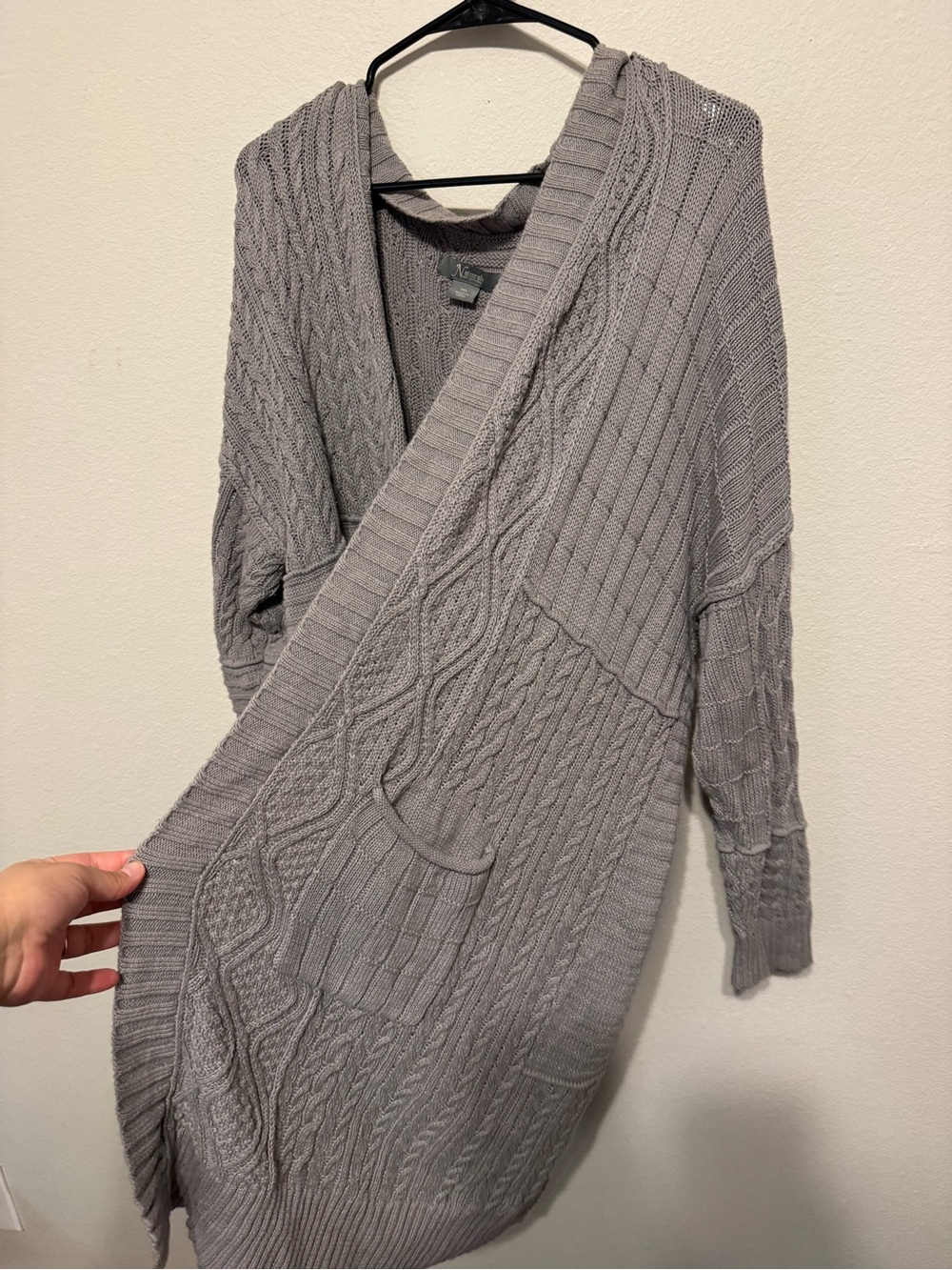 Natural Reflections Gray Open-Front Cable & Rib Knit Cardigan - Picture 7 of 8